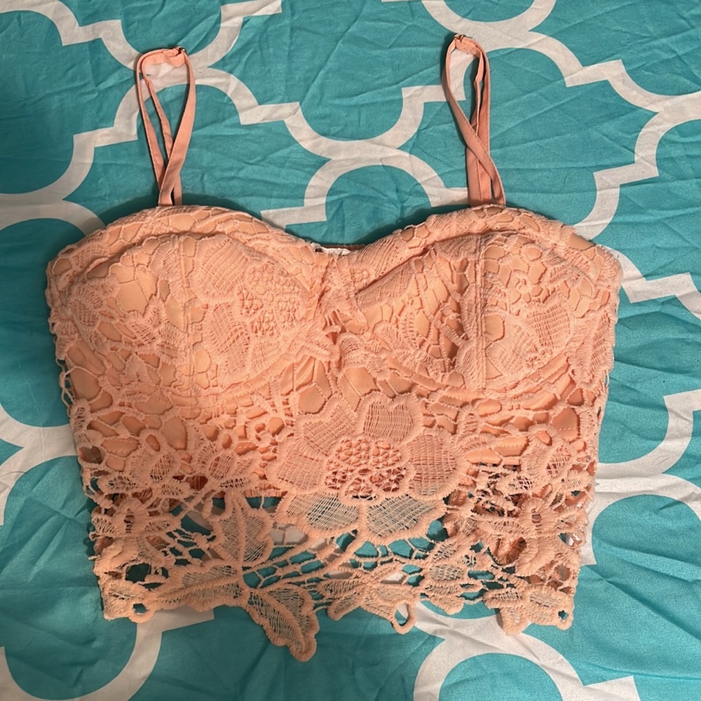 festival boho pink crochet crop top cami size S